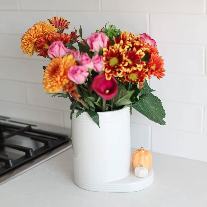 nora fleming Ceramic Utensil Crock - Kitchen Countertop Decor - Perfect Holder for Spatulas, Tongs, Spoons, and More - Pair with One of Our Hand-Painted Minis - White