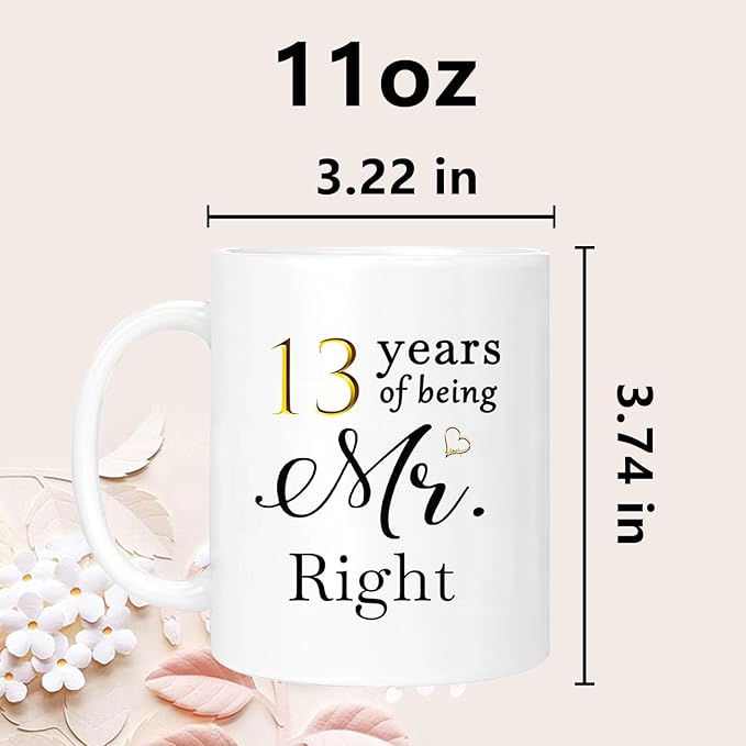 13th Anniversary Coffee Mugs Set of 2, 13 Year Anniversary Wedding Gifts Decorations for Couple Parents Men Women Husband Wife Him Her, Gift Box Packaging, 11oz