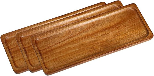 Small Wooden Tray (11.3 x 4.1 inch) 3 Pack, Rectangular | Tray for Coffee Tables, Serving Dessert, Snack, Fruit, Acacia Wood Platter for Vegetable, Decor Restaurant