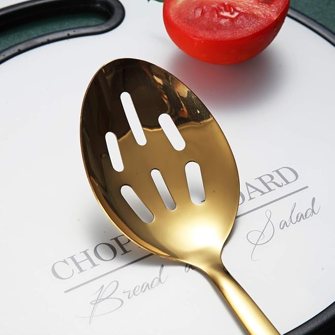 Gold Cooking Spoon, Berglander Stainless Steel Slotted Spoon Titanium Gold Plating, Kitchen Serving Basting Spoon For Cooking, Dishwasher Safe, Easy to Clean