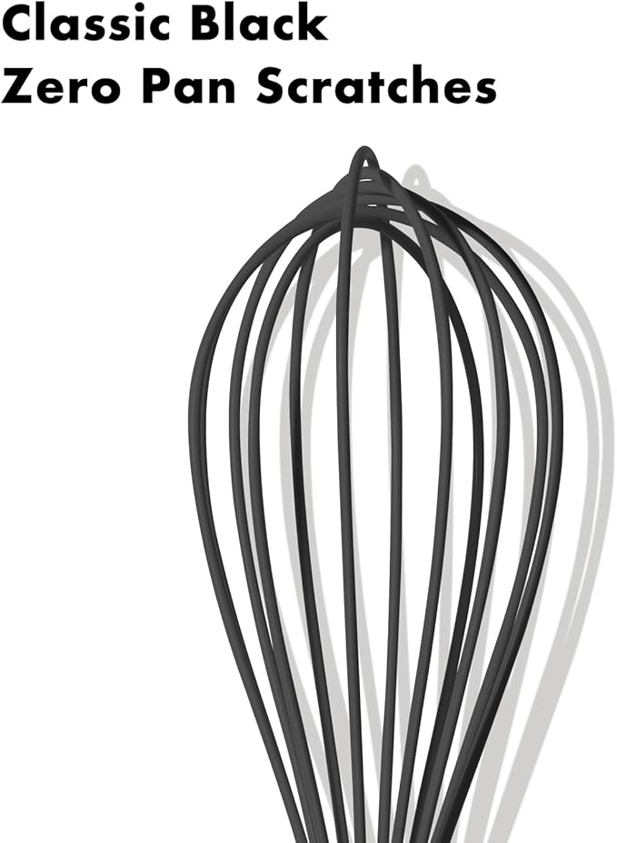 OYV 10-Inch Black Silicone Whisk, Heat Resistant 480°F Kitchen Whisk with Stainless Steel Ergonomic Handle, Non-Scratch for Nonstick Cookware, Dishwasher Safe, Perfect for Blending, Cooking & Beating