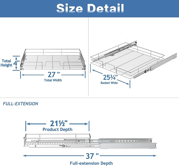 LOVMOR Pull Out Cabinet Organizer and Storage 27" W x 21½" D, Slide Out Shelves for Kitchen Cabinets