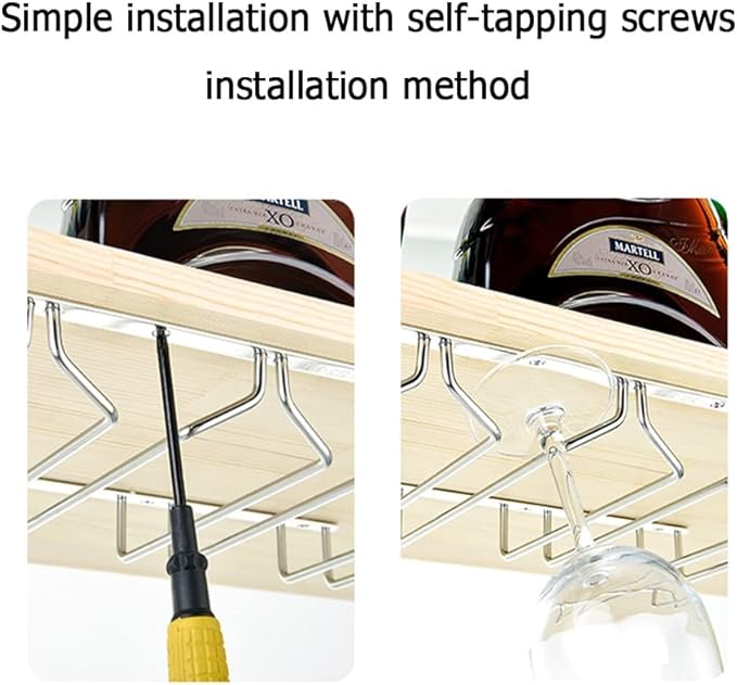 Under Cabinet Stemware Wine Glass Rack,Stainless Steel Wine Glass Rack,Hanging Wine Glass Holder Metal Wine Glass Storage,Wine Glass Rack for Kitchen Cabinet Bar Decor,Perfect for Wine lovers