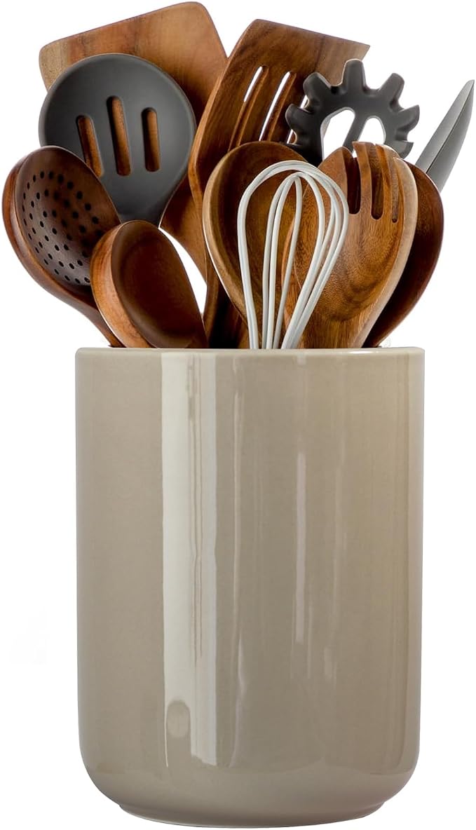 Utensil Holder,Ceramic Kitchen Utensil Holder for Countertop, Vintage Farmhouse Kitchen Decor for Counter, Gift（6.3 * 4.72inch）