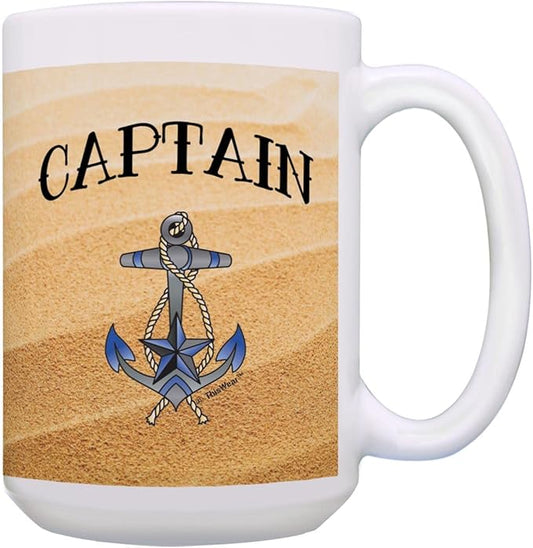 ThisWear Sailing Gifts For Women Captain Classic Nautical Anchor 15oz Ceramic Coffee Mug with Handle