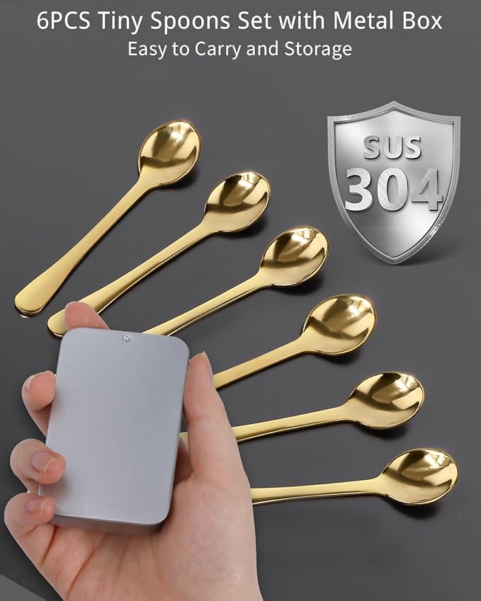 Tiny Spoons - Mini Stainless Steel Spoons 2.9 inch for Salt Jars Spice Jars, SUS 304 Food Grade Seasoning Spoon for Powder Spices, Pepper, Sugar, Coffee