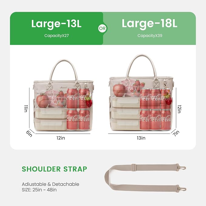 LOVEVOOK Insulated Lunch Bag Women,Puffer Adult Lunch Box for Women with Handmade Strawberry Charm,Wide Opening Leakproof Cooler Bag with Cup Holder for Work Picnic Beach Family College Mom Teacher