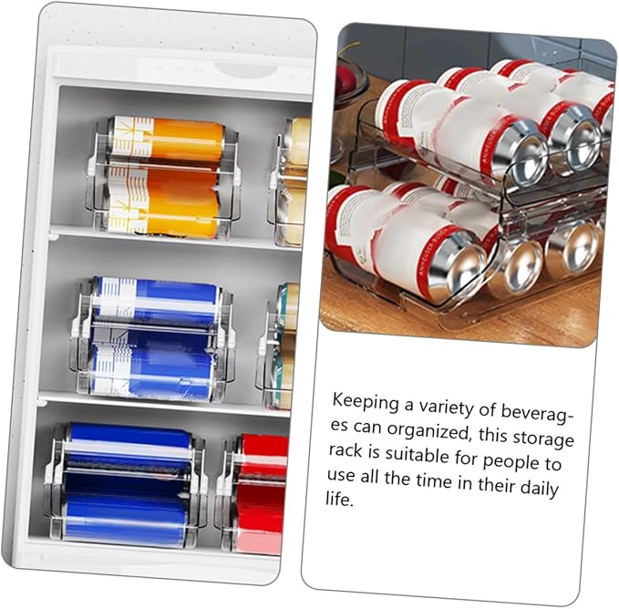 Mobestech Double Can Dispenser Clear Drink Organizer for Fridge and Pantry Space Saving Soda Storage Box Capacity Beverage Holder for Easy Access Kitchen Organizer
