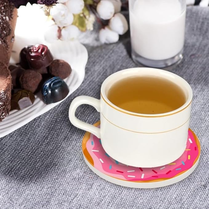 Ceramic Stone Cork Coasters for Drinks Tableware, Pink Frosted Donut with Sprinkles Round Absorbent Durable Aesthetic Art Cup Mat Protects Tables and Surfaces Set of 1 (4 * 4 Inch)