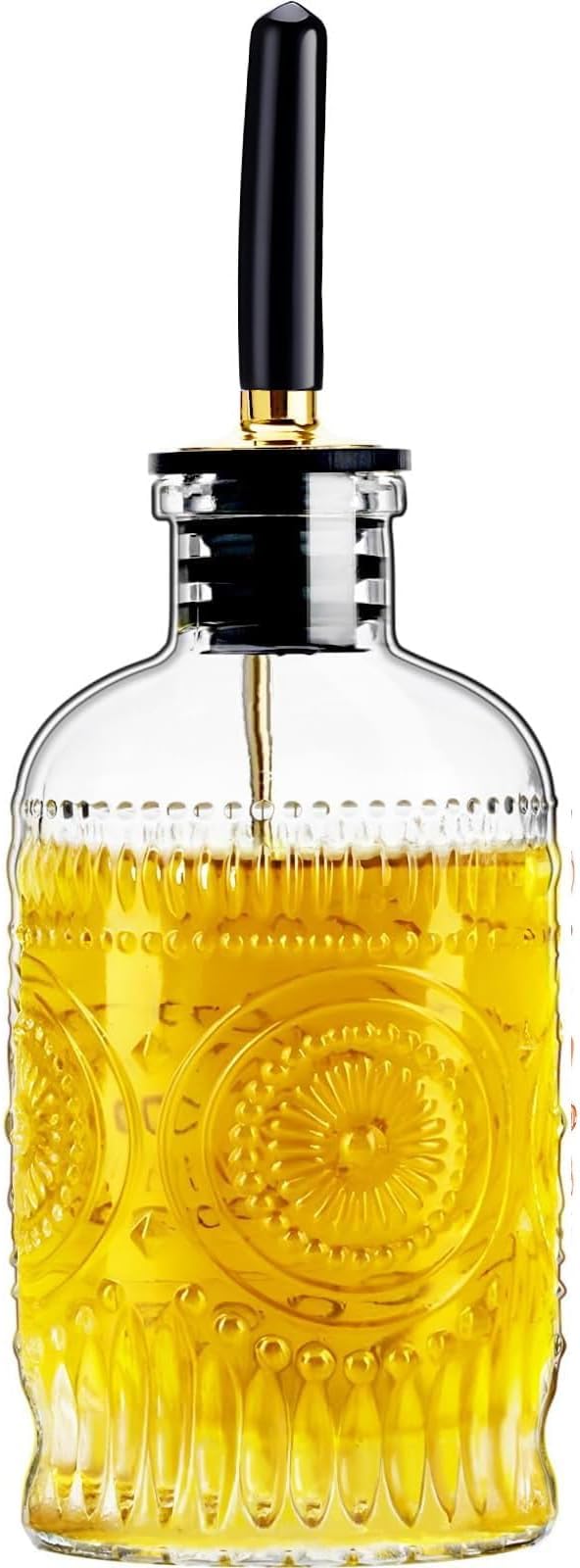 gegewawa Olive Oil Dispenser Bottle for Kitchen with Metal Spout, Glass Oil Bottles 7OZ, Elegant Glass Cooking Dispenser for Kitchen