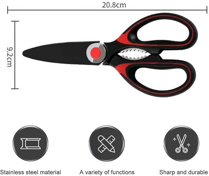 Stainless Steel Kitchen Shears with Soft Silicone Grip, Multi-Purpose Kitchen Scissors, Black