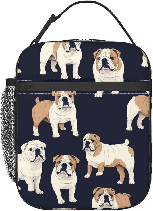 Reusable English Bulldog Lunch Box for Kids Girls Boys Women Adult, Insulated Cute Dog Lunch Bag,Polyester Cooler Handbags Case for School Picnic Work Travel Beach or Hiking