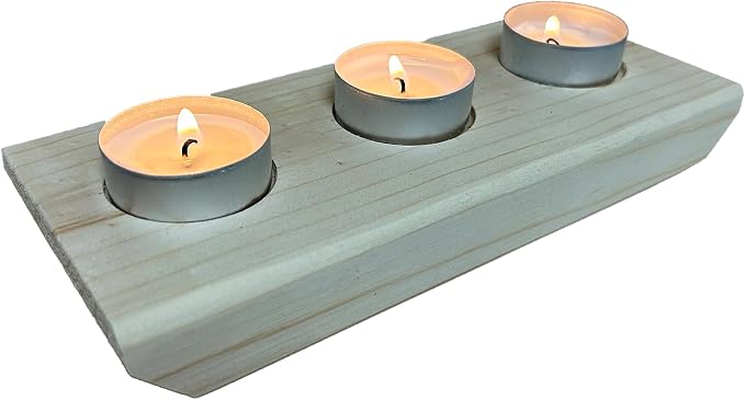 Wooden 3 Tea Light Candle Holder, 8 Inches (Natural Wood, Boat)