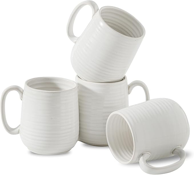 HASENSE Large Coffee Mugs,15oz Ceramic Coffee Mug Set of 4, Porcelain Coffee cups with handle for Morning Coffee, Latte, Tea and Cocoa, Coffee Cups with Unqiue Glaze for Men, Women, Plain
