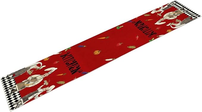 Chef Kitchen Table Runner, Red Simple Natural Vintage Plaid Country Quirky Chef Fruit Vegetable Pumpkin Corn Chilli Table Decor Table Top Dining Kitchen Wedding Party 13x90 in
