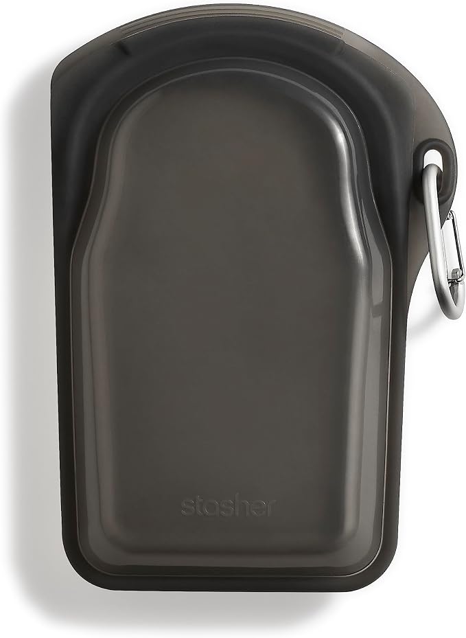 Stasher Silicone Reusable Storage Go Bag with Carabiner Clip, Bag for Travel, Microwave, Dishwasher, Oven, Freezer Safe, Sous Vide, Eco Friendly, Outdoor Snack Storage Pouch, 18 oz, Black | Leakfree Travel Bag