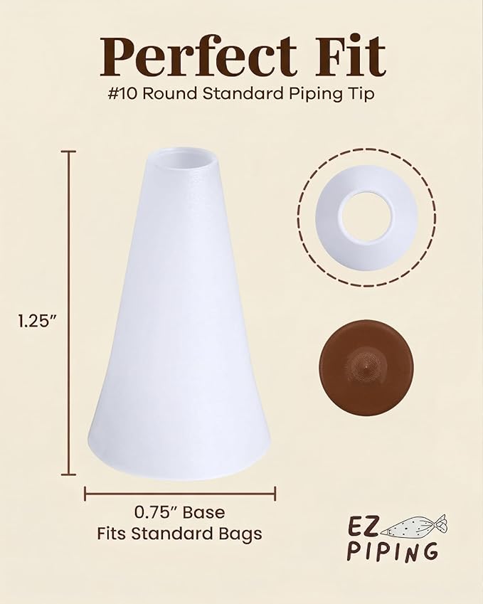 Reusable Plastic Piping Tips - Standard Size Round Tip #10 100 Pack Icing Nozzles Plastic Cake Decorating Tool Kit, Baking Supplies and Piping Bags, Base Ø 0.75",Height 1.25"