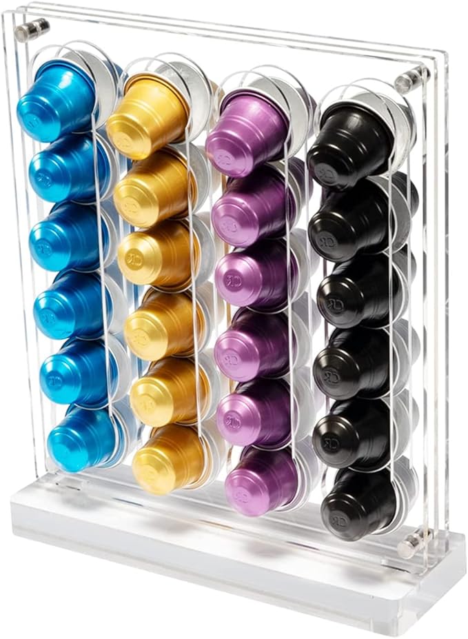 DuvinDD Coffee Pod Holder for Nespresso Original Line Capsule Holder Acrylic Magnetic Coffee Pods Organizer, Freestanding or Magnetic to the Fridge, Hold 40 Capsule Pods Capacity Storage Rack