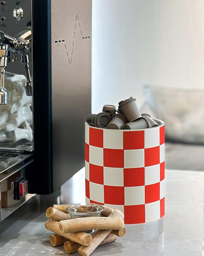 Utensil Holder, 7.2 Inch Checkered Utensil Holder, Ceramic Cooking Utensil Spoon/Spatula Holder for Countertop, Kitchen Decor and Accessories for counte(Red)