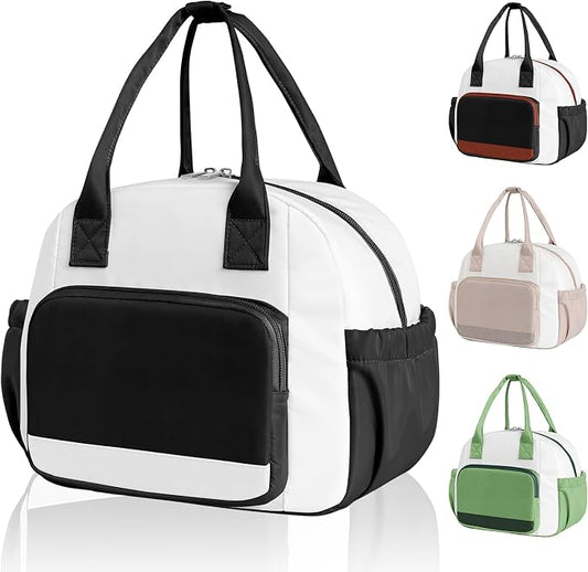Stylish Color-blocked Lunch Bag for Women, Leakproof Lunch Box for Adult Girls, Large Capacity Reusable Lunch Box for Work Picnic Travel (Black with Off White)