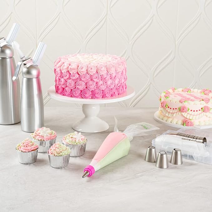 Restaurantware COUPLER ONLY: Pastry Tek 1.1 x 2.4 Inch Swirl Coupler 1 Durable Tip Coupler - Dual Tone Piping Bag Sold Separately Pink & White Plastic Icing Tip Coupler For 0.7 to 1 Inch Tips