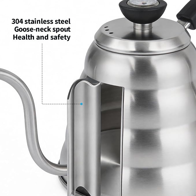 Gooseneck Kettle Stovetop 1.2L (40 oz) with Thermometer & 40 Filters - Stainless Steel Long Spout Tea Kettle for Precision Pour Over Coffee,drip coffee and Tea