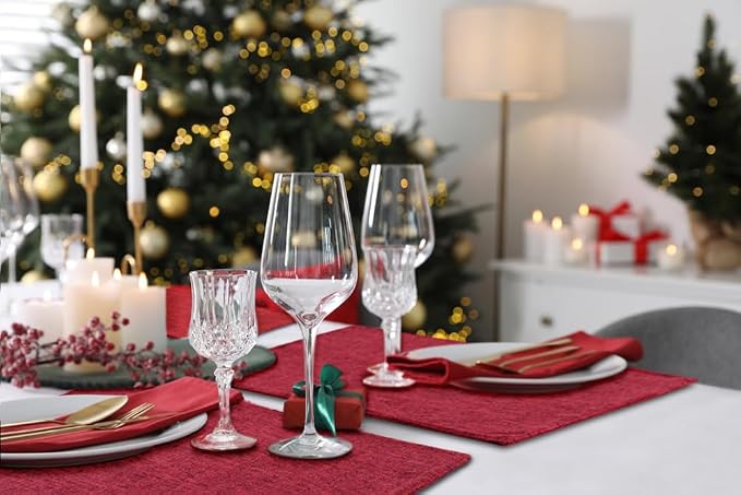 homing Faux Cotton Linen Placemats Set of 6, Cloth Washable Farmhouse Dining Table Mats for Indoors & Outdoors, Easy to Clean, Red, 13 x 19 Inch
