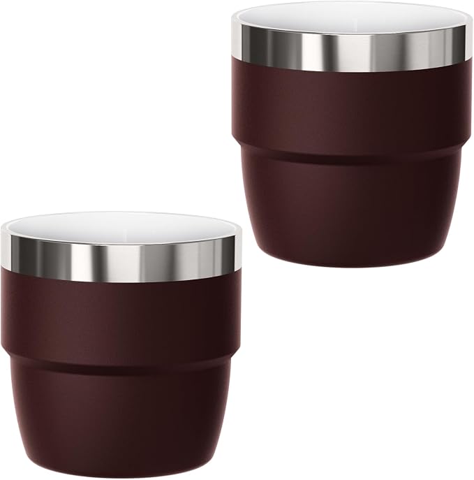 4 oz Small Espresso Cup, Ceramic-Lined 18/8 Stainless Steel, Double-Wall Vacuum Insulated, Stackable, Dishwasher Safe, Fits Most Espresso Machines, for Espresso Shots (Wine Red, 2 Pack)