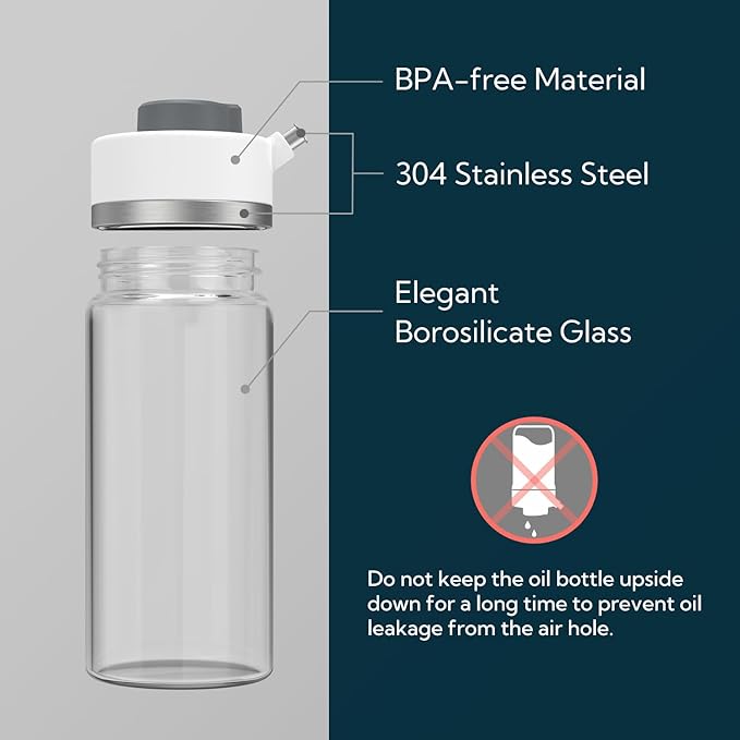 KITCHENDAO Precision Pour Glass Oil Dispenser with 3 Modes, Drip-free Spout, Two Adjustable Flowing Speed, 12 oz Vinegar Dispenser Bottle for Kitchen, Borosilicate Glass Olive Oil Bottle for Cooking