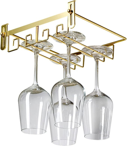 V3VOGUE Under Cabinet Wine Glass Rack, Punch-Free Stemware Rack, Hanging Stemware Holder, Adjustable Under Shelf Glasses Storage Hanger, Metal Organizer, for Cabinet Kitchen Bar