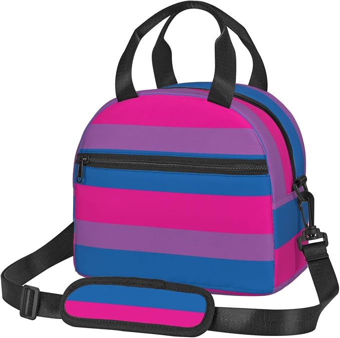 Bisexual Pride Flag Lunch Box Insulated Lunch Bag Portable Zipper Cooler Tote Bag Adult Bento Box for Women Men Reusable Meal Organizer with Adjustable Strap for Work Office Picnic Travel