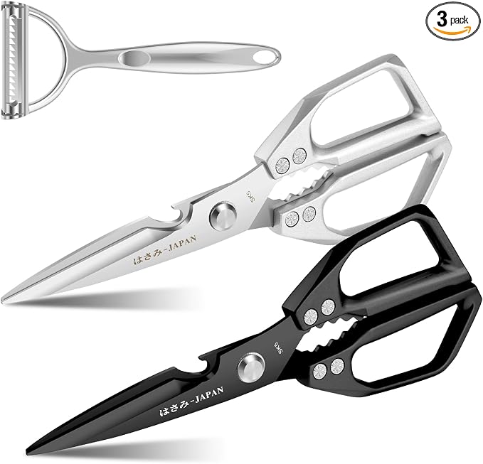 3Pcs Kitchen Shears and Vegetable Peeler Set, Heavy Duty Poultry Shears, Japanese Kitchen Scissors All Purpose, Food Cooking Scissors for Meat, Chicken Bones, Turkey, and Fish, Dishwasher Safe