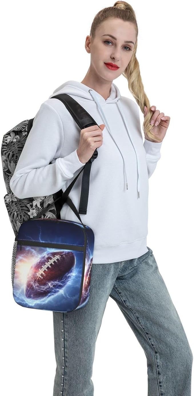 Football Lunch Box Insulated Thermal Reusable Lunch Bag Cooler Totes For Men Work Office Picnic Hiking