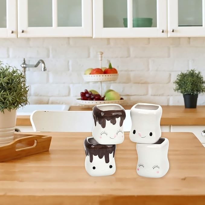 Set of 4 Cute Marshmallow Mugs - Chocolate Cocoa Mugs with Mini Marshmallow Cups for Christmas, Mothers Day, Thanksgiving Day Gifts and Parties