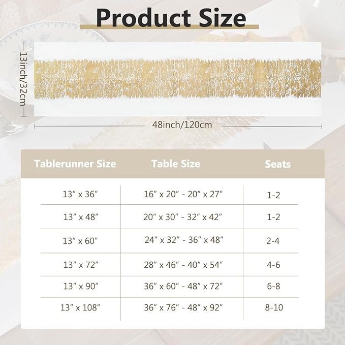 Metallic Style Table Runner, Cotton and Linen Gold Table Runners 48 inches Long,Pre-Pressed Metal Striping Process, Birthday Wedding Decorations for Home Living Room Decor(Gold, 13"x48")