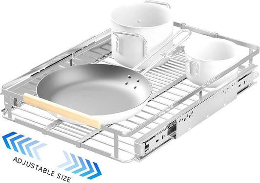 Pull Out Cabinet Organizer, 12.2~17.9"W x 22.5"D Expandable Pull Out Shelves for Kitchen Cabinets, Heavy Duty Metal Slide Out Pantry Shelves Sliding Shelf for Home Kitchen,Under Sink,Wardrobe