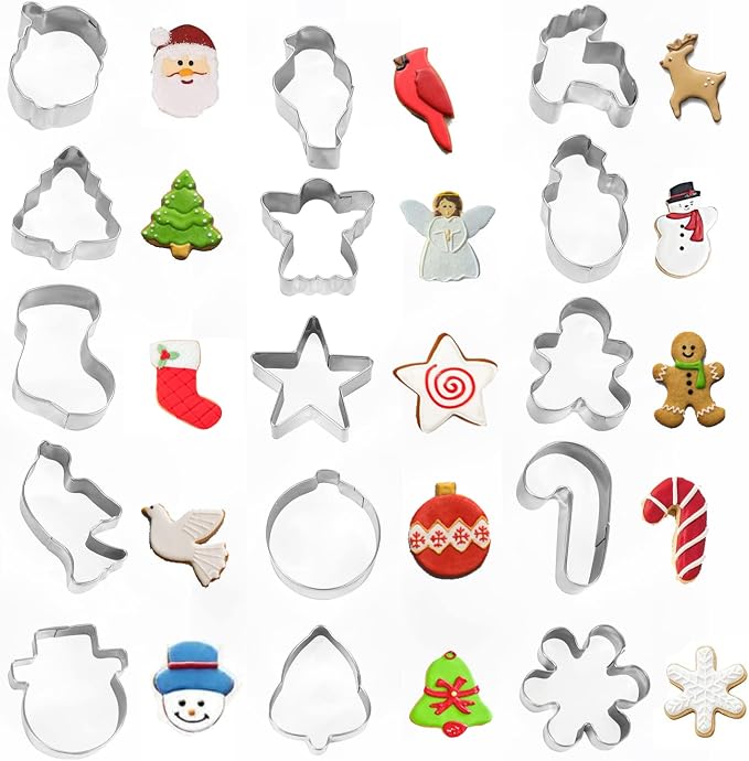 Mini Christmas Cookie Cutters Set 15 Pieces Stainless Steel Cookie Cutter Set for Baking -Christmas Tree,Snowman,Reindeer,Santa Face, Star,Stocking,Candy Cane ,Gingerbread Man and More