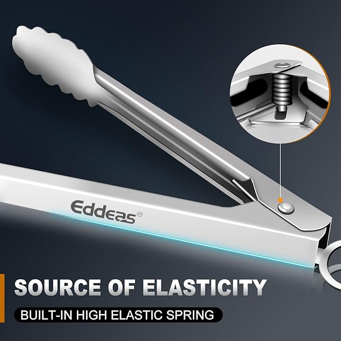 Eddeas 2PCS 12inch Kitchen Tongs - Heat Resistant 600 Degree Tongs for Cooking, Heavy Duty All Metal Food Tongs, Stainless Steel and Non-Slip handle, Salad, Grilling, Barbecue, Dishwasher safe