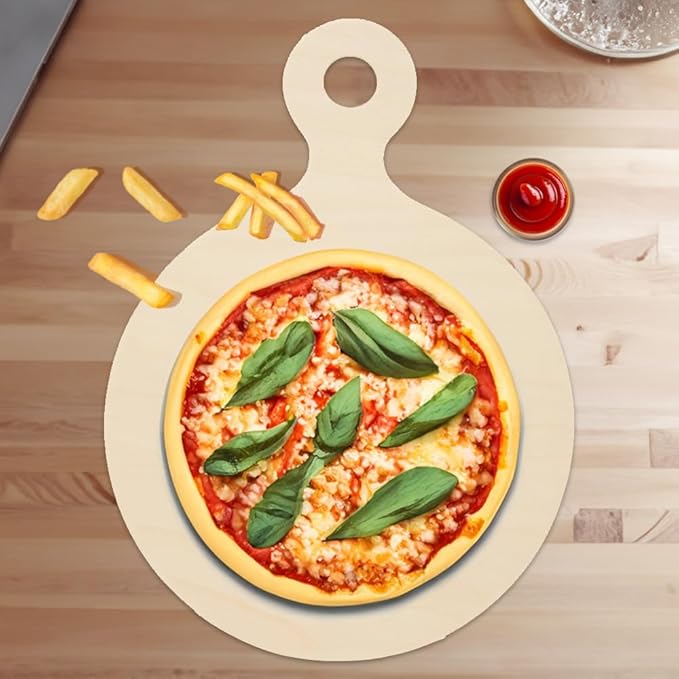 Round Wooden Pizza Board Shape 12" with Handle, Pack of 3 Wood Cutting Boards for Kitchen Decor, & Charcuterie Boards, by Woodpeckers
