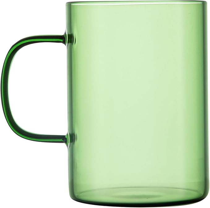 Restaurantware Glass Coffee Mug 2 Count 7 Oz Borosilicate Tea Cup with Ergonomic Handle, Dishwasher-Safe Green Thermal Resistant Mug for Hot and Cold Drinks