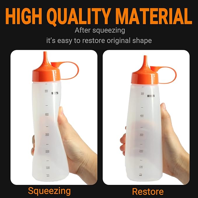 6 Pack 550ml/19 oz Condiment Squeeze Bottles Plastic Empty Condiment Dispenser with Cap Lids - Perfect for Condiments, Oil, Icing, Salad, Food Liquid
