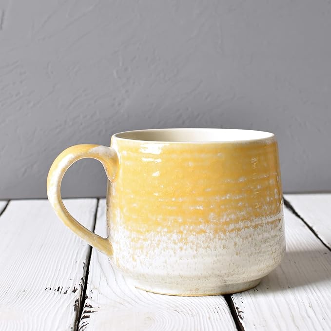 Bosmarlin Large Ceramic Wide Coffee Latte Mug Set of 2, 18 Oz, Yellow Big Stoneware Tea Cup for Office and Home, Dishwasher and Microwave Safe (Yellow, 2)