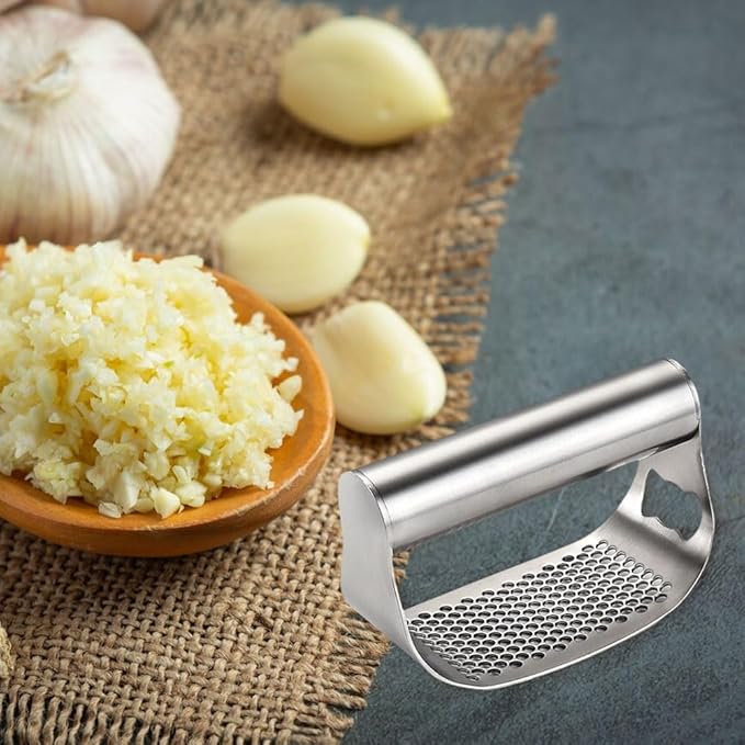 Garlic Press Garlic Presser,2026 Stainless Steel Garlic Presser Bottle Opener Mincer Crusher with Peeler and Cleaning Brush,Multifunctional Kitchen Gadget Garlic Mincer for Woman (A/1Pack)