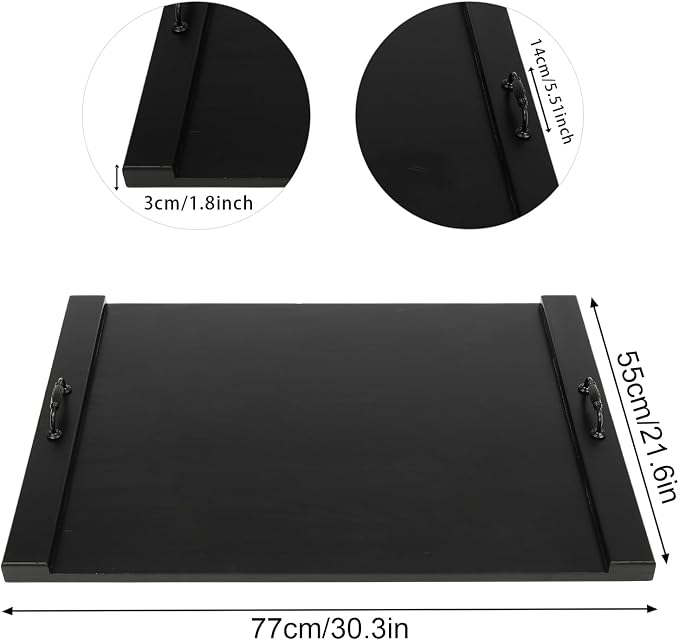 Noodle Board, 21.65x30.31in Stove Cover, Pine Wood Chopping & Cutting Board, Kitchen Serving Tray with Metal Handles, Countertop Expander for Sink, Rustic Gas/Electric Stove Top Protector, Black