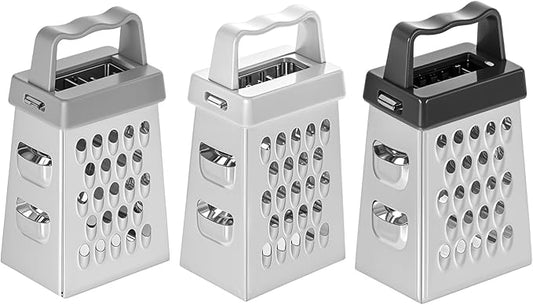 ElevateTech Mini Cheese Grater, 3 Pcs Stainless Steel Box Grater with Handle Professional Cheese Slicer Graters for Kitchen Slicer Cheeses Gingers Vegetable Dishwasher Safe (White, Grey, Black)