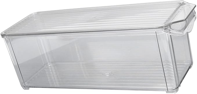 Clear Organizing Bin, Plastic Storage Container, Large Capacity for Kitchen Cabinet Refrigerator and Pantry Organization (Narrow and tall (with lid))
