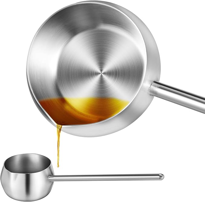 Sewroro Stainless Steel Oil Dipping Ladle with Long Handle 10.62In Soup Spoon Kitchen Utensil for Cooking and Serving