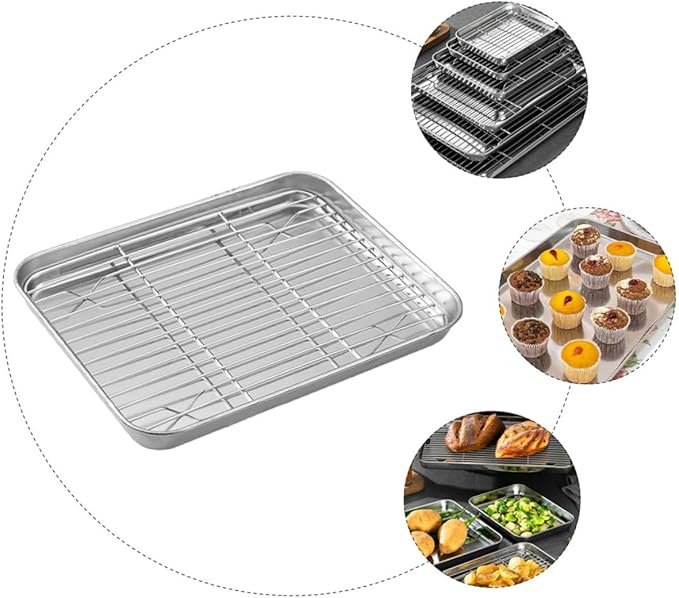TIDTALEO Japanese Style Thickened Draining Rack Set Stainless Steel Baking Pan with Cooling Grid Tray for Baking Cooking and Food Preparation