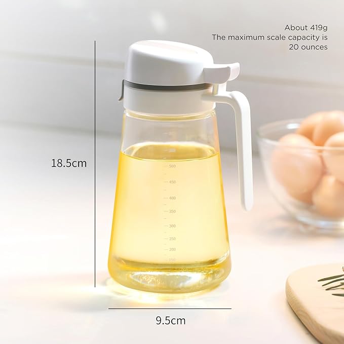 Auto Flip Glass Olive Oil Dispenser Bottle With Scale - Clear 22oz Kitchen Cruet Set of 2