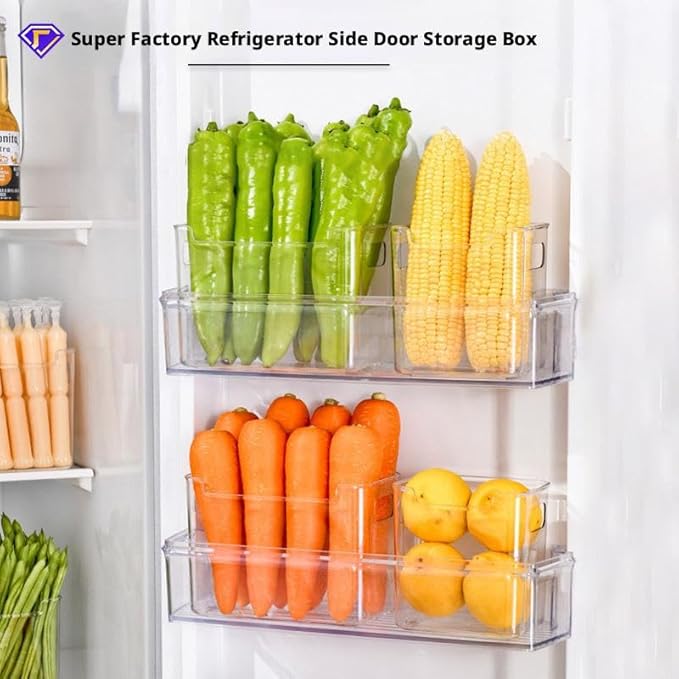 Crystal Clear Freezer Storage Bins, 4 Pack Clear Plastic Bins for Refrigerator and Pantry,Freezer Organizer Bin,Stackable Kitchen Cabinet Organizer with Handles,for Frozen Food,Meat & Veggies